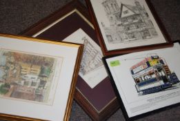 A collection of 4 framed and glazed prin