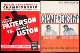Two Sonny Liston v Floyd Patterson boxing programmes, Comiskey Park, Chicago, 25.9.