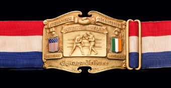 A Golden Gloves 1933 lightweight runner-up belt awarded to Ernie Smith of Ireland after defeat to