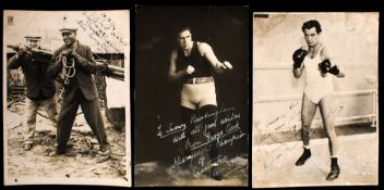 A trio of signed photographs of 1930s British boxers with dedications to the trainer 'Snowy'