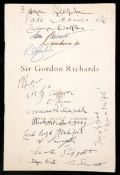 Autographed Sir Gordon Richards retirement dinner menu, held at the Savoy Hotel, London,