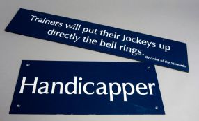 Ascot racecourse signage, TRAINERS WILL PUT THEIR JOCKEYS UP DIRECTLY THE BELL RINGS,