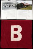Grand National Course Becher's Brook fence flag, a white B on a red background, 40 by 46cm.