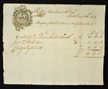 Leeds Early Printed Bill 1751 Purchased of Richard Collins at the Golden Fleece displaying a