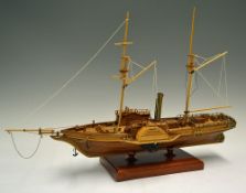 Wooden Paddle Steamer Model Ship a finely made quality model, from wood, 22 inches in length, c/w