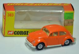 Corgi Toys Volkswagen (VW) 1200 Beetle Saloon No. 383 in orange with white bumpers, in original box,