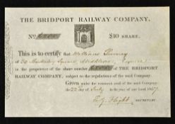 Great Britain The Bridport Railway Company Share Certificate 1857 for One £10 share a 9 mile broad
