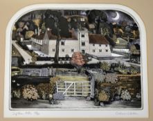 1984 Graham Clarke Original colour print medium etching of 'Ightham Mote', a moonlit scene, signed