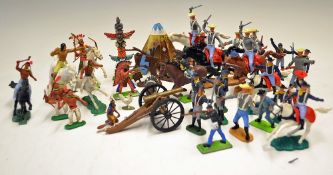 Selection of Timpo Plastic Soldiers featuring Cowboys Indians and 7th Cavalry, horseback and