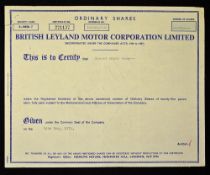 Great Britain British Leyland Motor Corporation Ltd. Share Certificate 1974 an ordinary share
