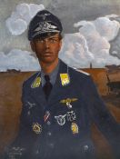 Original Artwork WWII related portrait of a German aviator possibly an Austrian air ace showing