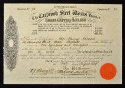 Great Britain The Carbrook Steel Works Ltd., Share Certificate 1899, Sheffield, share certificate