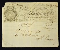 London Early Printed Bill 1764 bought of J & R Harrop, Haberdathers at the Sun & Peacock in Coventry
