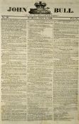 John Bull Newspaper 1821 dated 8 July contents relate to the Death of Napoleon, text is clean and in