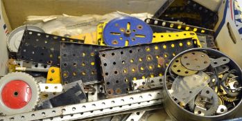 Quantity of Assorted Meccano small box of used Meccano, various pieces, wheels, plenty of screws,