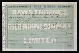 Australia Rawsthornes Gold Mining Company Limited Share Certificate 1872 (Hawkins Hill,