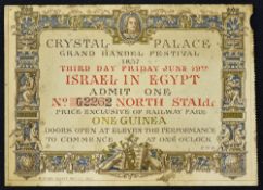 Grand Handel Music Festival Admission Ticket 1857 'Israel in Egypt' at Crystal Palace dated June