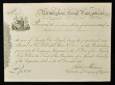 Great Britain Birmingham Canal Navigations Share Receipt for £71 for one sub divided share,