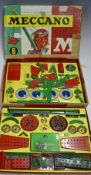 Meccano Set 6 (red and green) house in a two tray box t/w part set 2 and a home-made wooden box (