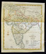 India attractive Map of India and Ceylon c1800s fine detail of cities, towns and topography,