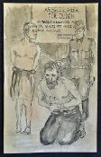 Concentration Camp Artwork entitled 'Arbeitslager Fur Juden' labour camp for Jews, a sketch of the