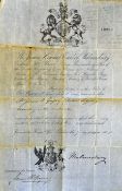 Foreign Office Travel Document 1858 to allow Mr James Gregory permission to travel on the continent,