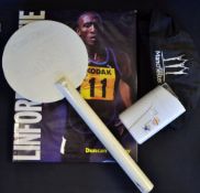 Linford Christie/Fatima Whitbread Olympic Gold Medallist autographs et al to incl a white wooden