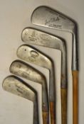 5x various cleeks and long irons to include Jack White Gullane 2 iron fitted with a Hardy Bros