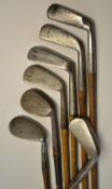 7x Various irons to include R. Forgan and Son St Andrews jigger, E.B Steer Spalding Pitcher , Hendry