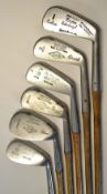6x Various matching irons to include 2 James Lillywhite Frowd and Co a 3 iron and a mashie niblick