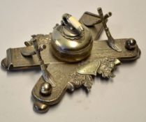 1895 Curling - fine silver plated curling inkwell presentation prize - comprising curling stone