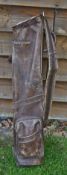 Good oval leather golf bag complete with large size ball pocket with a large selection of various