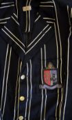 Sports blazer - black and white striped college blazer with braid embroidered crest with Coronet