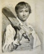 Rare Thomas Gauguin (1756-1810) Engraving depicting a relaxed cricketer with bat over shoulder pose,