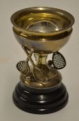 Tennis - silver tennis trophy hallmarked Birmingham 1918 mounted with 2 pairs of crossed rackets and