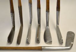 7x various putters to include a Spalding Angus wide sole mallet head, Terrier mussel back blade,