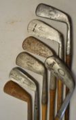 7x Assorted irons including a juvenile cleek with the serpent mark stamped D McEwan Musselburgh, a