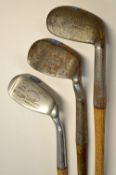 3x various anti-shank irons to include a F. Fairlies patent niblick and 2x Gibson Kinghorn Smiths
