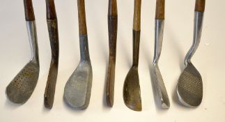 7x interesting selection irons and putters to incl A.H Scott Elie jigger, Rangefinder mashie, Gibson