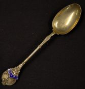 Tennis - 1923 large silver and enamel tennis spoon - hallmarked Birmingham 1923 c/w embossed