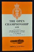 1959 Open Golf Championship programme - played at Muirfield Friday 3rd July complete with draw sheet