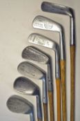 Composed set of playable irons (7) - to iron, jigger, Maxwell mashie, polished mashie niblick, a