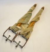 Interesting pair of oversize Table Tennis posts, brass table clamps and net c. 1900 - overall length