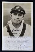 Don Bradman signed cricket postcard - titled 