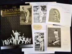 16 x International Cricket Centurions autographs' from 1920 onwards - to incl 