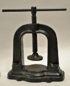 Vic Cast iron gutty golf ball press - horseshoe shaped mounted on rectangular base overall 12