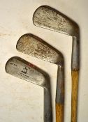 3x Lofting irons including 1x smf stamped unicorn and lofter to the blade, another unnamed, t/w with