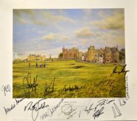 Chadwick, Mark - The Old Course St Andrews colour print signed by 16 Open Golf Champions to incl