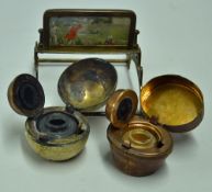 Brass Golf Pen Stand with a photo-frame top with picture of vintage golfer, includes two