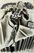 Linford Christie - Original John Jensen Caricature of Linford Christie pen and ink water colour